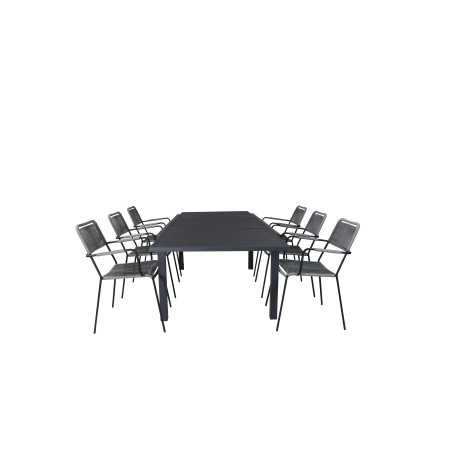 Marbella Table 160/240 - Black/Black, Lindos Armchair - Black Alu / Grey Rope_6