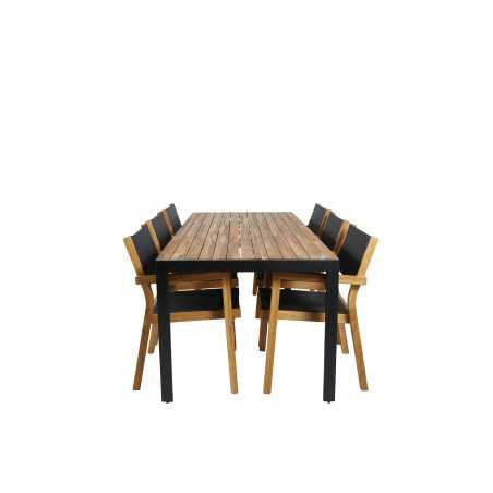 Bois Dining Table 205*90cm - Black Legs / Acacia, Venice Stackingchair Teak/Black Textilene