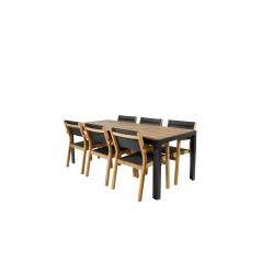 Bois Dining Table 205*90cm - Black Legs / Acacia, Venice Stackingchair Teak/Black Textilene