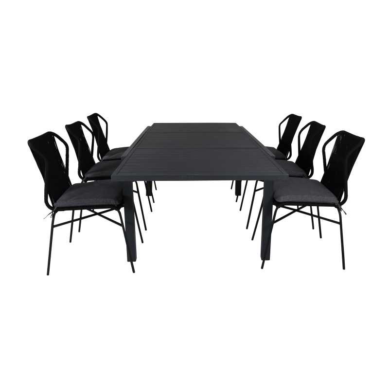 Marbella-pöytä 160/240 - Black/Black, Julian Dining Chair - Black Steel / Black Rope