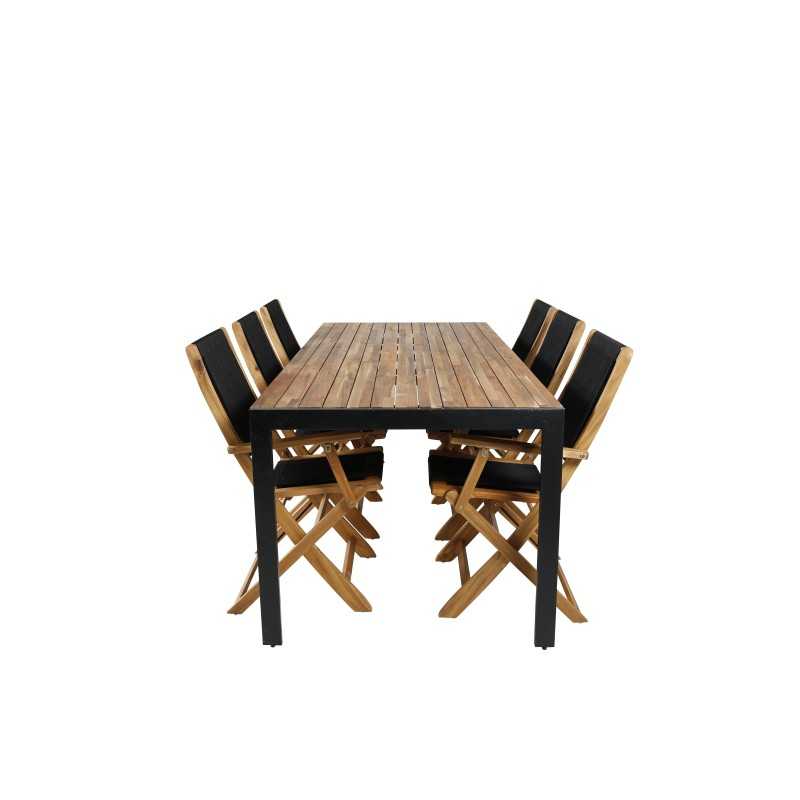 Bois Dining Table 205*90cm - Black Legs / Acacia, Peter taitettava tuoli - köysi / Acacia_6