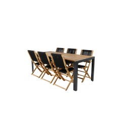 Bois Dining table 205*90cm - Black Legs / Acacia , Peter foldable chair - rope / Acacia_6