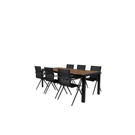 Bois Dining Table 205*90cm - Black Legs / Acacia, Alina Dining Chair - Black Alu / Black Textilene