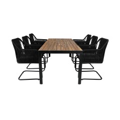 Bois Dining table 205*90cm - Black Legs / Acacia , Lindos Karmstol med svikt Svart stål / Svart rep_6