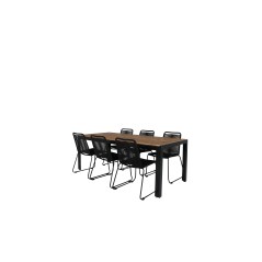 Bois Dining table 205*90cm - Black Legs / Acacia , Lindos Stacking Chair - Black Alu / Black Rope_6