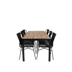 Bois Dining Table 205*90cm - Black Legs / Acacia, Julian Dining Chair - Black Steel / Black Rope 6 6