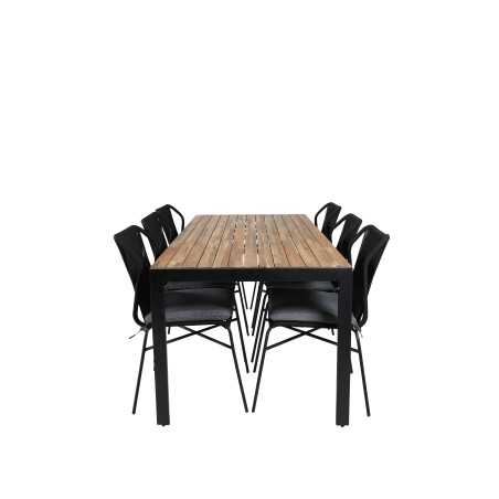 Bois Dining Table 205*90cm - Black Legs / Acacia, Julian Dining Chair - Black Steel / Black Rope 6 6