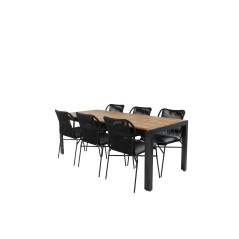 Bois Dining table 205*90cm - Black Legs / Acacia , Julian Dining Chair - Black Steel / Black Rope (stackable)_6