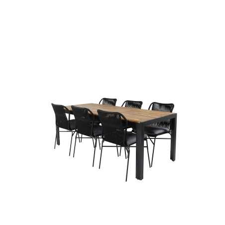 Bois Dining Table 205*90cm - Black Legs / Acacia, Julian Dining Chair - Black Steel / Black Rope 6 6