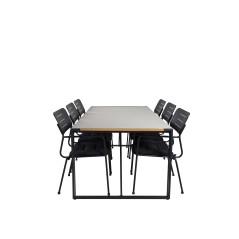 Texas Dining Table 200*100 - Black Alu / Teak / Grey Spray stone, Nicke Dining chair w, armrest - Black Steel_6