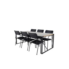 Texas Dining Table 200*100 - Black Alu / Teak / Grey Spray stone, Nicke Dining chair w, armrest - Black Steel_6