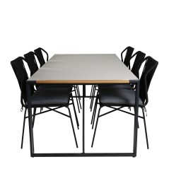 Texas Dining Table 200*100 - Black Alu / Teak / Grey Spray kivi, Julian Dining Chair - Black Steel / Black Rope 6 6