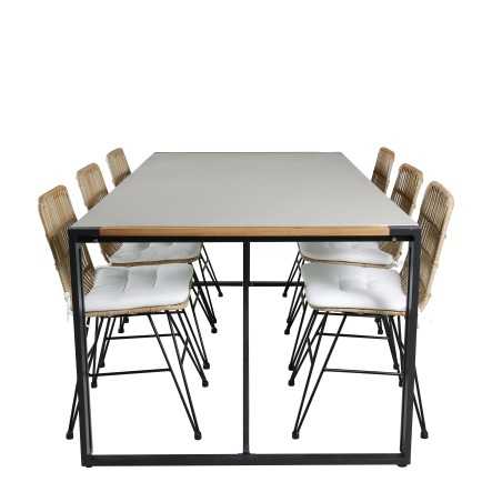 Texas Dining Table 200*100 - Black Alu / Grey Viga Dining Chair - Black Steel / Light Nature Wicker / Valkoinen 