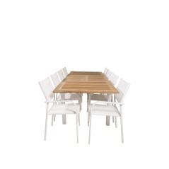 Panama Table 160/240 - White/Teak, Santorini Arm Chair (Stackable) - White Alu / White Textilene_8