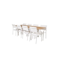 Panama Table 160/240 - White/Teak, Santorini Arm Chair (Stackable) - White Alu / White Textilene_8