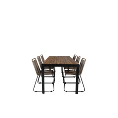 Bois Dining table 205*90cm - Black Legs / Acacia , Lindos Stacking Chair - Black Alu / Latte Rope_6