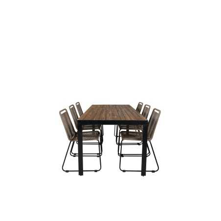 Bois Dining Table 205*90cm Black Legs / Acacia, Lindos Stacking Chair - Black Alu / Latte Rope_6