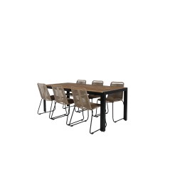 Bois Dining Table 205*90cm Black Legs / Acacia, Lindos Stacking Chair - Black Alu / Latte Rope_6