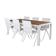 Bois Dining Table 205*90cm - White Alu / Acacia, Alina Dining Chair - Valkoinen alu/valkoinen tekstiili