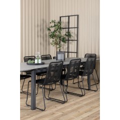 Levels Table 229/310 - Black/Grey, Lindos Stacking Chair - Black Alu / Black Rope_8