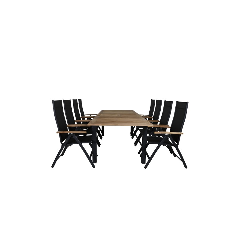 Panama - Tabell - 224/324 * 100 - Svart Aluminium / teak, Panama Light 5-Pos stol svart / svart och teak_8