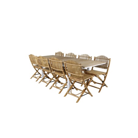 Meksiko Pöytä 180/240 - Valkoinen/Teak, Ruoko taitettava ruokatuoli - Bambu / Harmaa Cushion_8