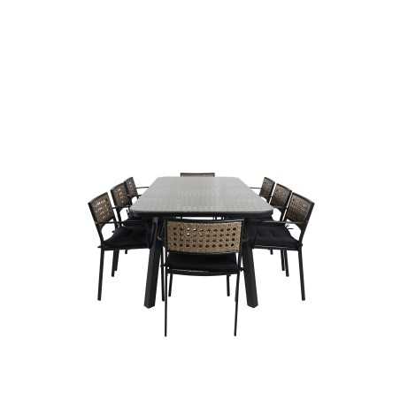 Paola Dining Table - Black Steel / Nature Wicker - 200*100+Paola Dining Chair - Black Steel / Nature Wicker / Black Cushion_8