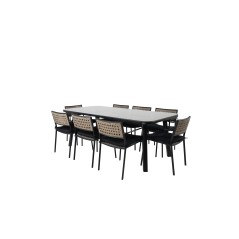 Paola Dining Table - Black Steel / Nature Wicker - 200*100+Paola Dining Chair - Black Steel / Nature Wicker / Black Cushion_8