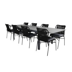 Levels Table 229/310 - Black/Grey, Julian Dining Chair - Black Steel / Black Rope (stackable)_8