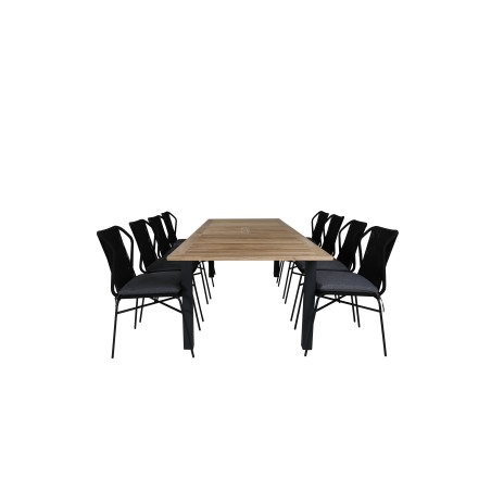 Panama - Table - 224/324*100 - svart Alu/Teak, Julian Dining Chair - Black Steel / Black Rope (stackable)_8