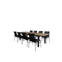 Panama - Table - 224/324*100 - svart Alu/Teak, Julian Dining Chair - Black Steel / Black Rope (stackable)_8