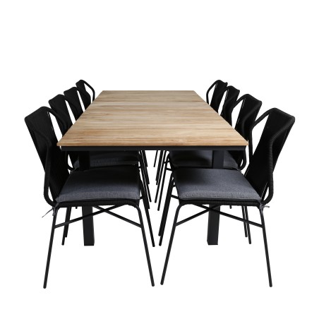 Mexico Table 160/240*90 - Black/Teak, Julian Dining Chair - Black Steel / Black Rope (stackable)_8