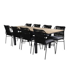 Mexico Table 160/240*90 - Black/Teak, Julian Dining Chair - Black Steel / Black Rope (stackable)_8