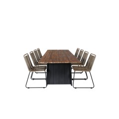 Doory Dining Table - black steel / acacia top in teak look - 250*100cm, Lindos Stacking Chair - Black Alu / Latte Rope_8