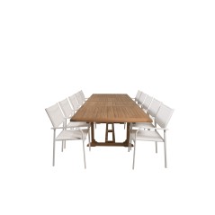 Kenya Dining Table 195/295*110*H75 - Teak, Santorini Arm Chair (Stackable) - White Alu / White Textilene_10