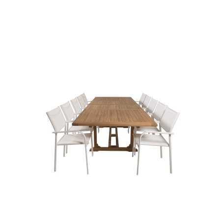 Kenya Dining Table 195/295*110*H75 - Teak, Santorini Arm Chair (Stackable) - White Alu / White Textilene_10