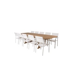 Kenya Dining Table 195/295*110*H75 - Teak, Santorini Arm Chair (Stackable) - White Alu / White Textilene_10