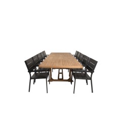 Kenya Dining Table 195/295 *110*H75 - Teak, Levels Chair Black Alu/Black Aintwood (käytetty)