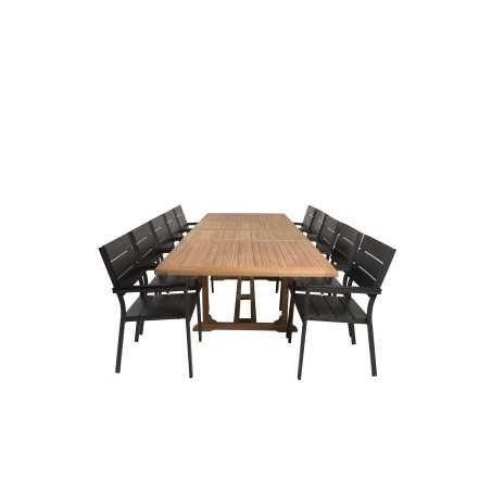 Kenya Dining Table 195/295 *110*H75 - Teak, Levels Chair Black Alu/Black Aintwood (käytetty)