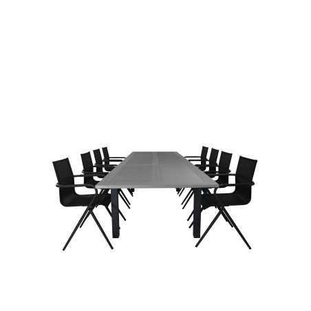 Albany Table - 224/324 Black/Grey, Alina Dining Chair - Black Alu/Black Textilene