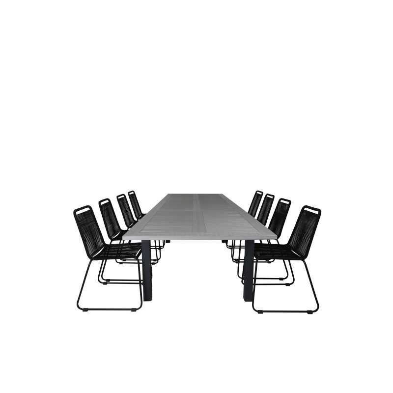 Albany Table - 224/324 - Black/Grey, Lindos Stacking Chair - Black Alu / Black Rope