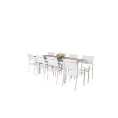 Albany Table - 160/240 - valkoinenSanTorini Arm Chair (Valkoinen alu/valkoinen tekstiili)