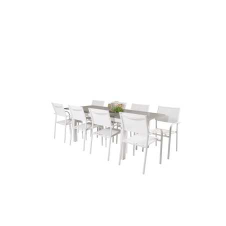 Albany Tabell - 160/240 - Vit / Gråsantorini Armstol (stapelbar) - Vit Aluminium / Vit Textilene_8