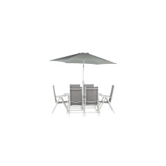 Brekki - Dining Set inc. Umbrella- White - Aluminium -