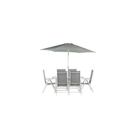 Brekki - Dining Set inc. Umbrella- White - Aluminium -