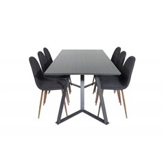 Marina Dining Table - Black top / Black Legs , Polar Dining Chair - Walnut Legs - Black Fabric_6