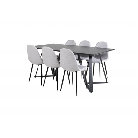 Marina Dining Table - Black top / Black Legs , Polar Dining Chair - Black Legs - Light Grey Fabric_6