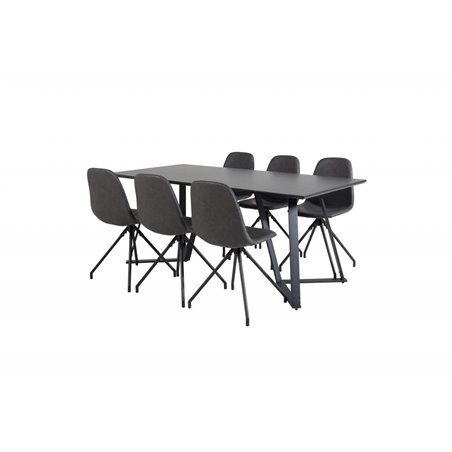 Marina Dining Table - Black top / Black Legs , Polar Dining Chair with Spin function - black Legs - Black PU - Black Stitches_6