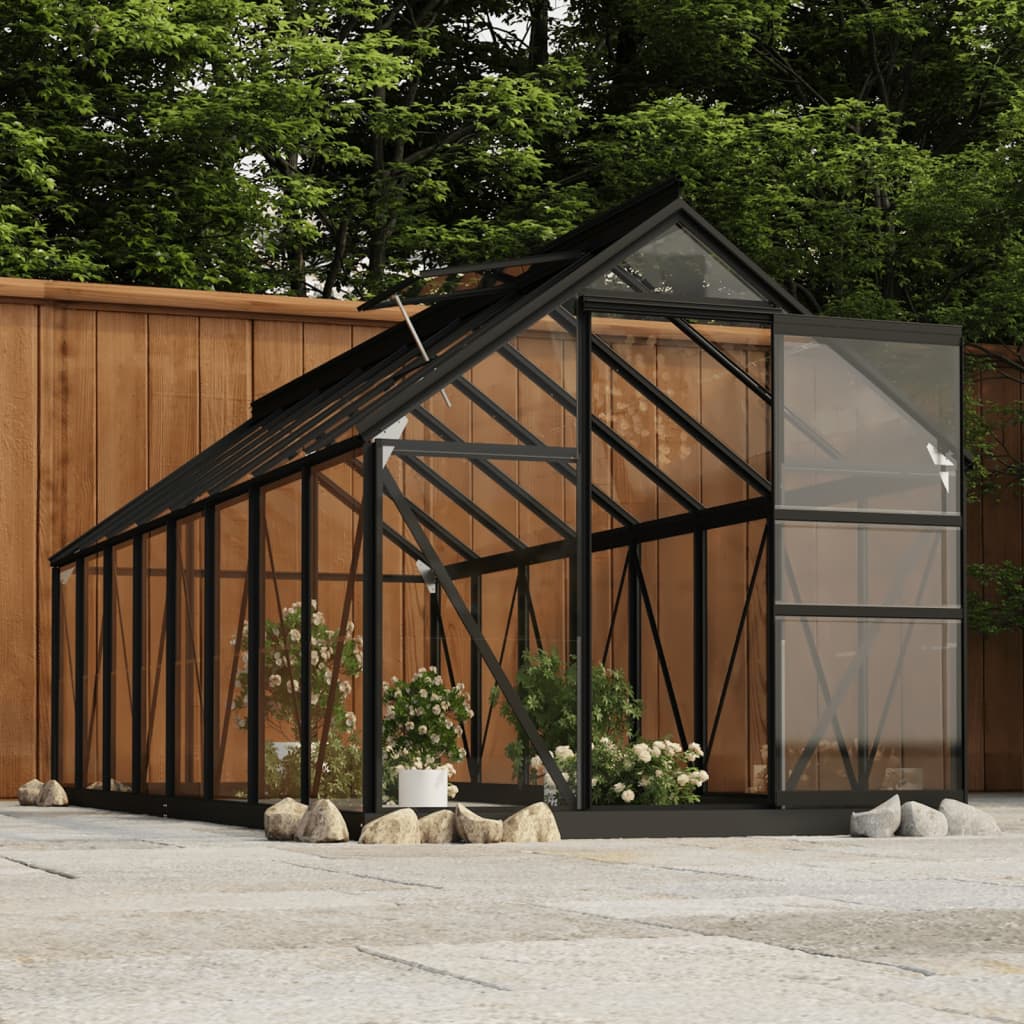 vidaXL Växthus antracit 155x395,5x191 cm aluminium och glas