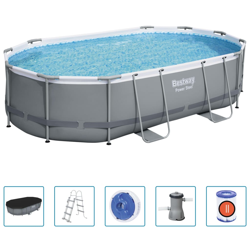 Bestway Pool Power Steel med tillbehör oval 488x305x107 cm